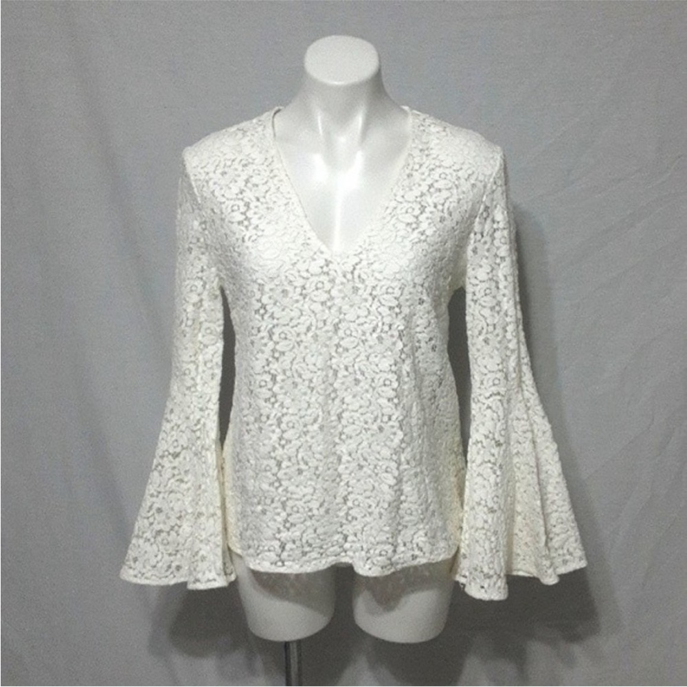 Zara lace see through mesh bell sleeve top